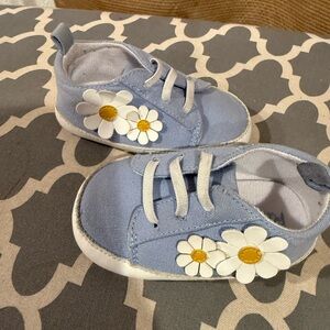Rising Star Blue Kids Shoes with Floral Detail
